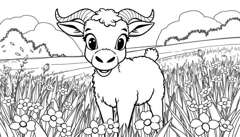 Um cabrito simpático num color panel rodeado de flores.