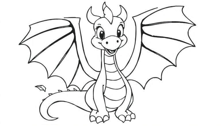 Um dragão fofo para colorir, pronto para voar, em estilo color panel.