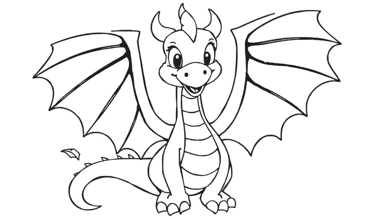 Um dragão fofo para colorir, pronto para voar, em estilo color panel.