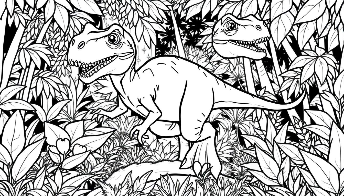 Um color panel de um Velociraptor amigável em uma floresta pré-histórica com garras afiadas e cauda comprida, pronto para ser pintado.