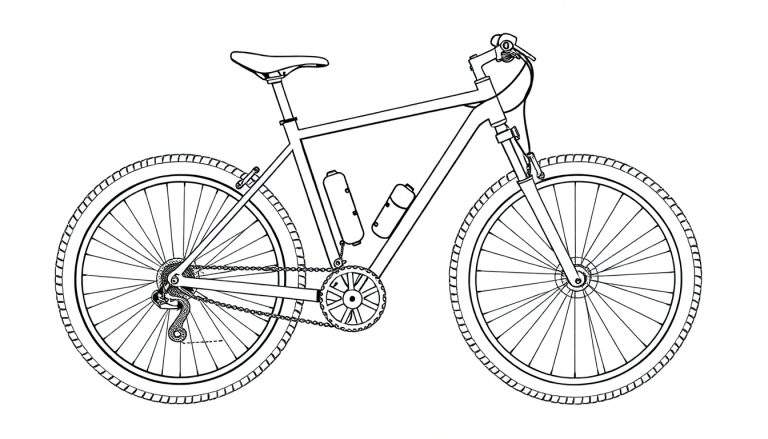Desenho de linha de bicicleta de montanha com color panel.
