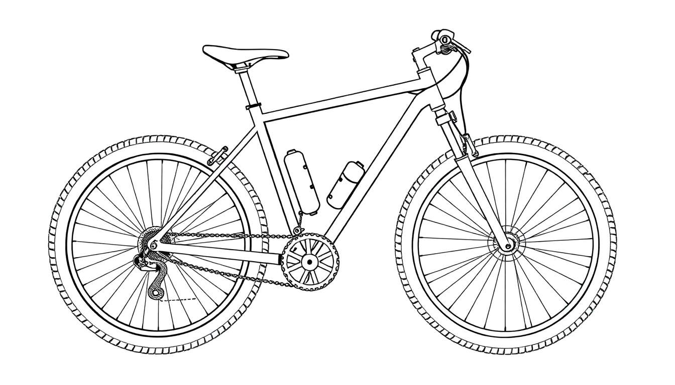 Desenho de linha de bicicleta de montanha com color panel.