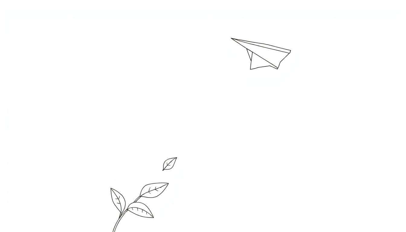 Um avião de papel preto voando e uma folha preta com um ramo em um fundo branco. Um color panel para colorir.