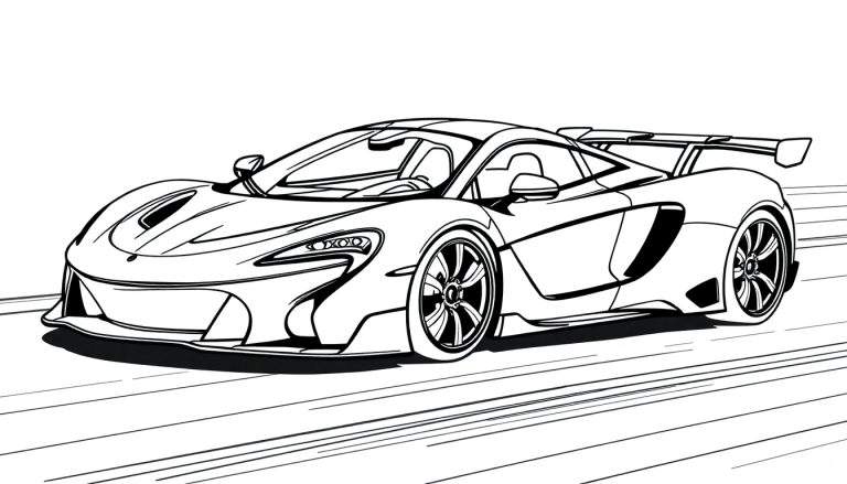Um desenho em preto e branco de um carro esportivo elegante com linhas de velocidade, ideal para um color panel.