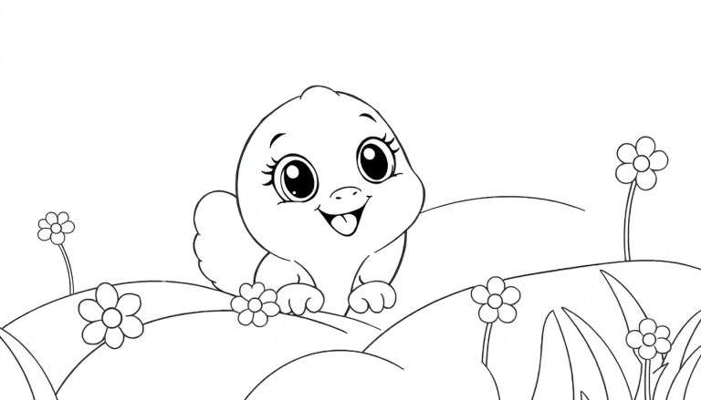 Um pássaro bebê adorável em um color panel de flores.