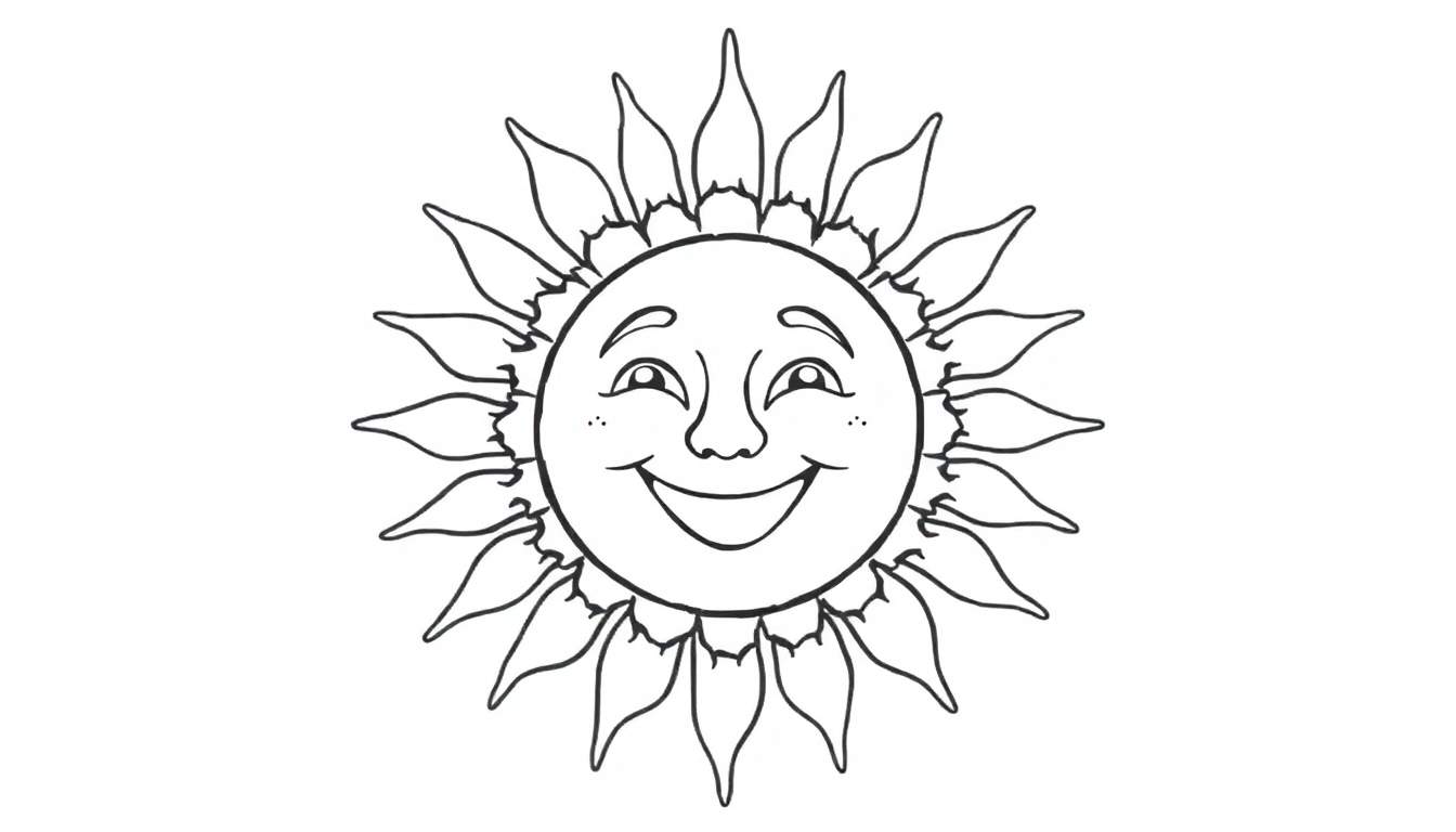 Um sol sorridente em um color panel com raios amarelos.