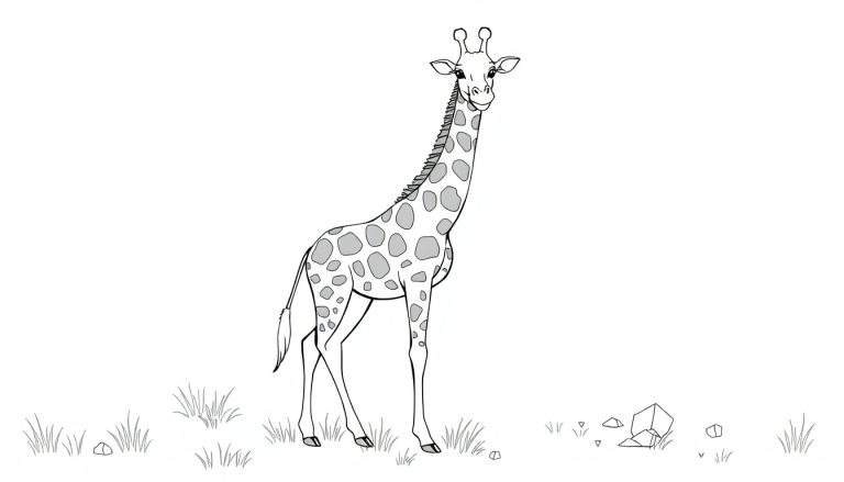 Um desenho animado de girafa em um color panel.