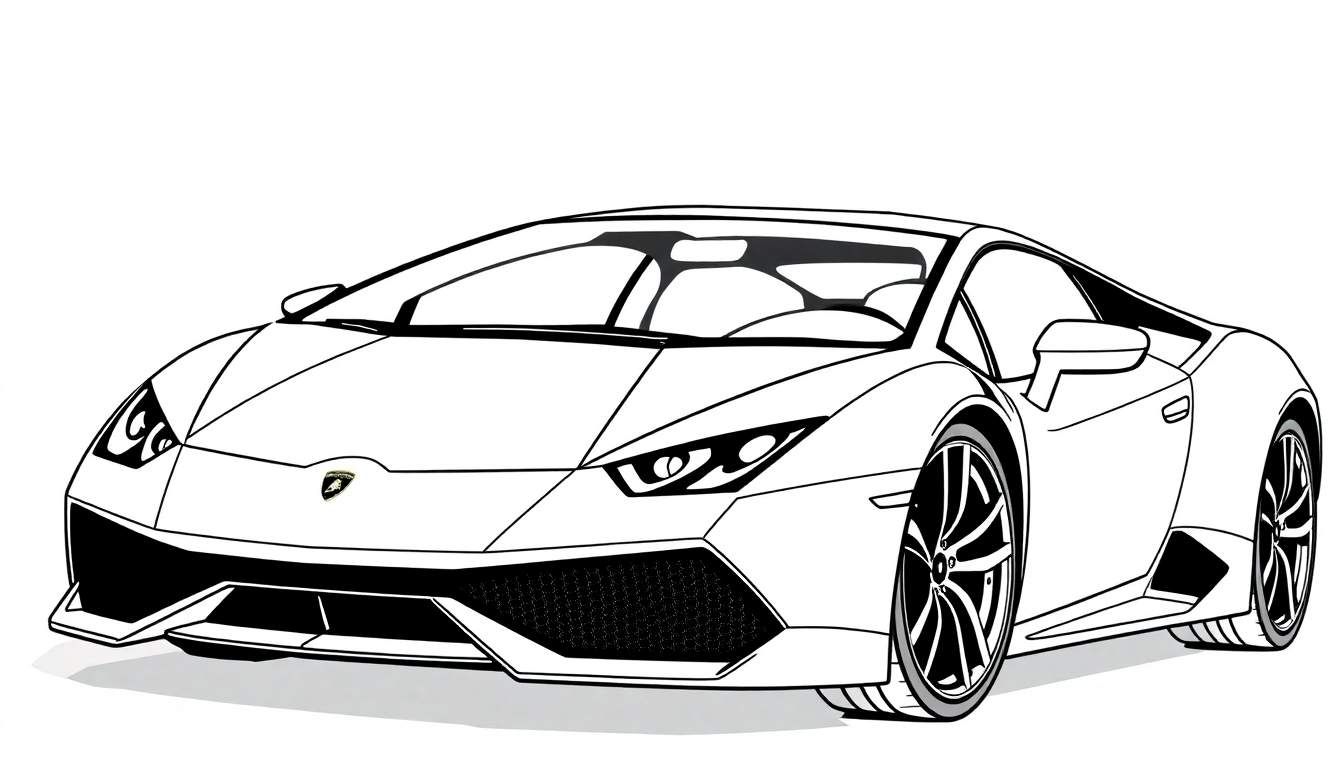 Um desenho em preto e branco de um carro esportivo Lamborghini, pronto para ser pintado com um color panel.