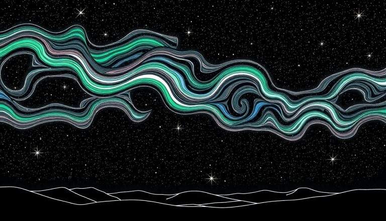 Céu noturno cósmico com montanhas e uma aurora colorida, perfeito para um color panel.