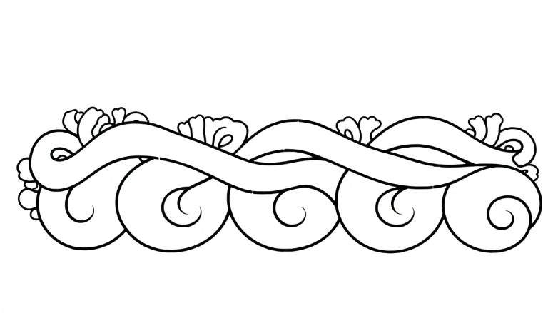 Desenho linear de ondas estilizadas com uma faixa decorada por folhagem e elementos de color panel.