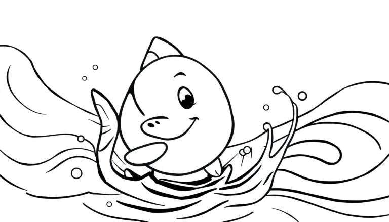 Um peixe sorridente em preto e branco em um color panel, com respingos e bolhas.