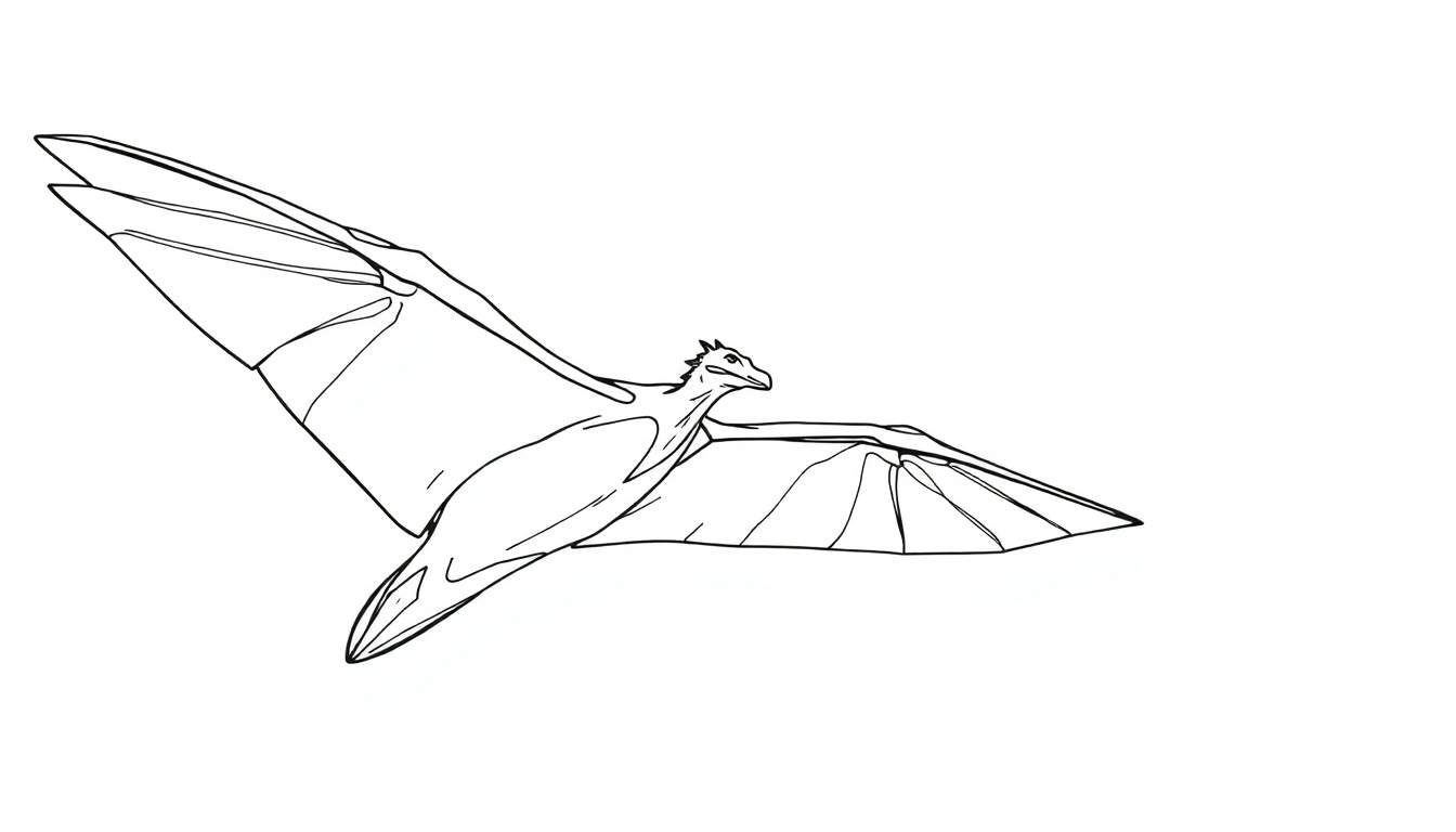 Um desenho de linha preta de um pteranodonte voando.