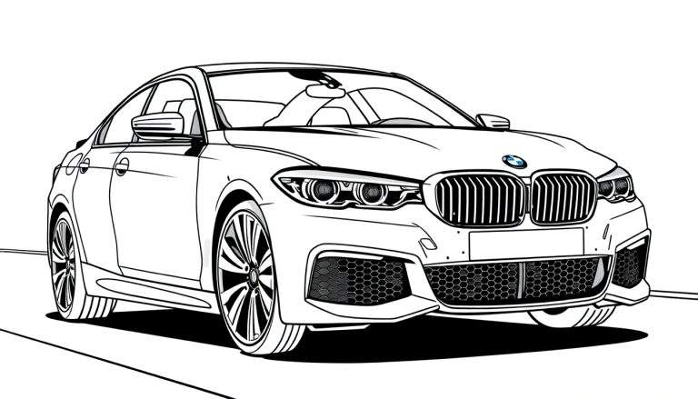 Carro BMW estilizado em preto e branco para colorir.