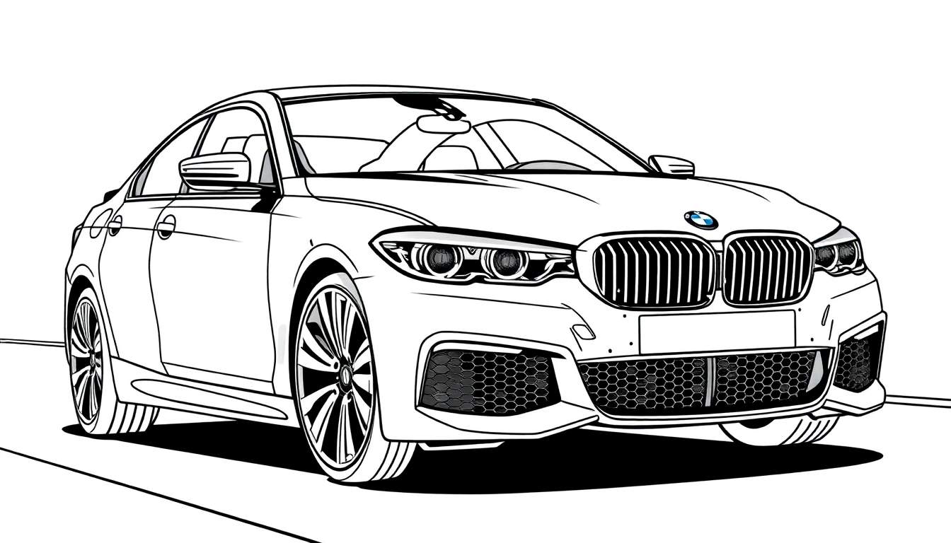 Carro BMW estilizado em preto e branco para colorir.