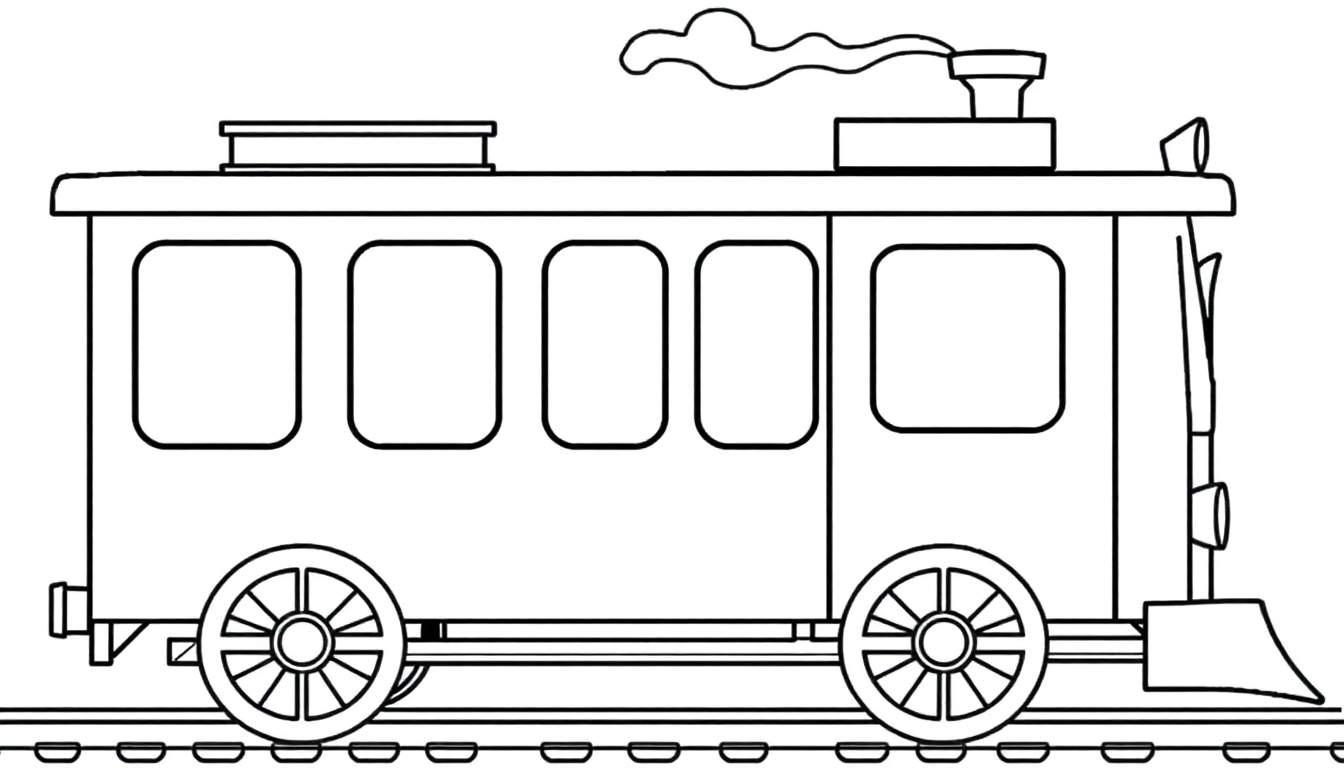 Um trem preto e branco em uma pista, com fumaça saindo da chaminé.