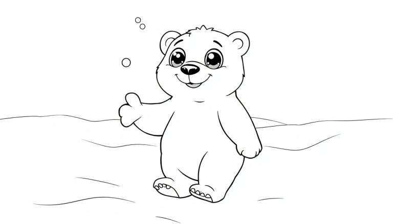 Um urso polar simpático acenando, pronto para ser pintado em um color panel.