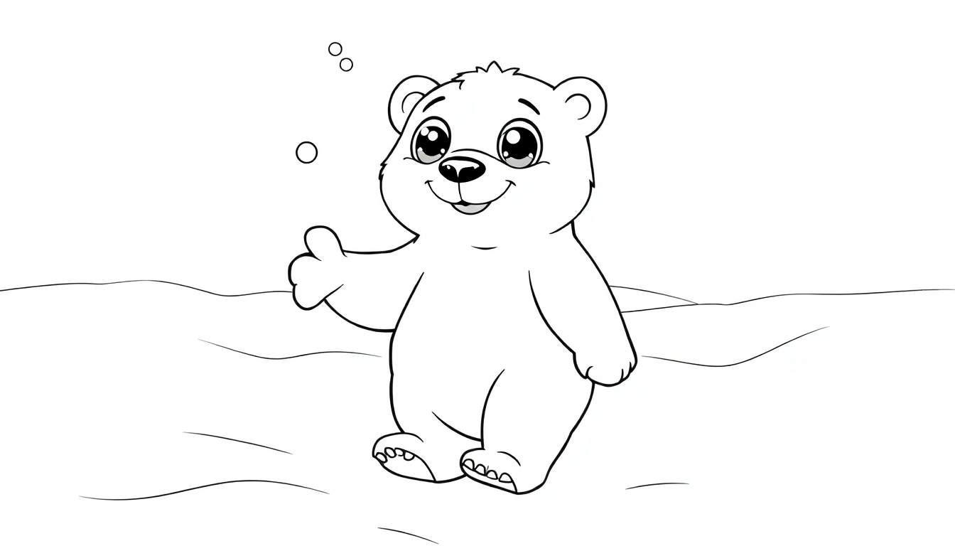 Um urso polar simpático acenando, pronto para ser pintado em um color panel.