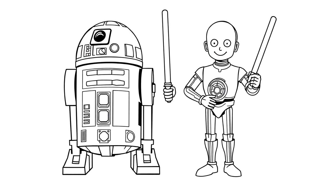 Desenho para colorir de R2-D2 e C-3PO de Star Wars.