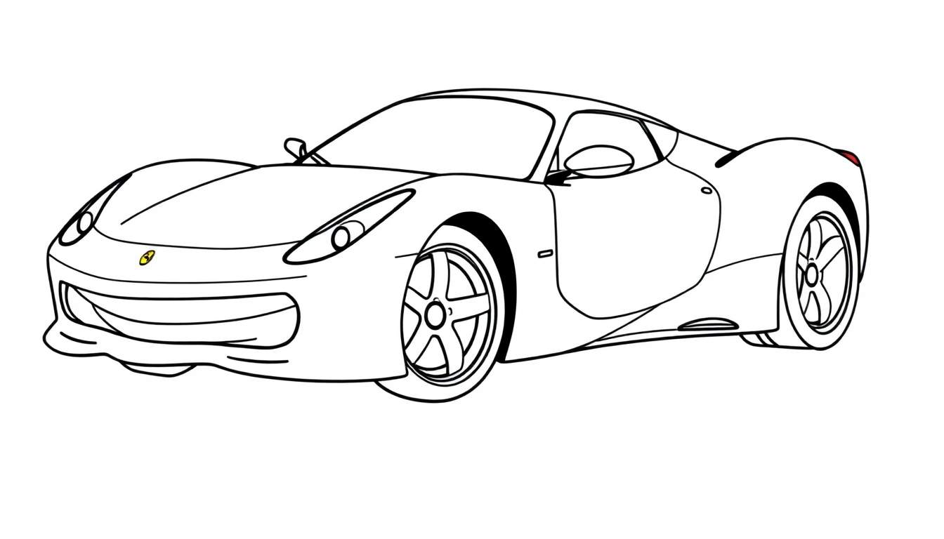 Desenho a preto e branco de um carro desportivo pronto a ser colorido