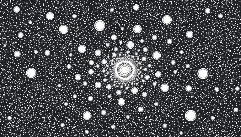 Página para colorir com padrão abstrato de vórtice negro e branco, com círculos concêntricos de tamanhos variados.